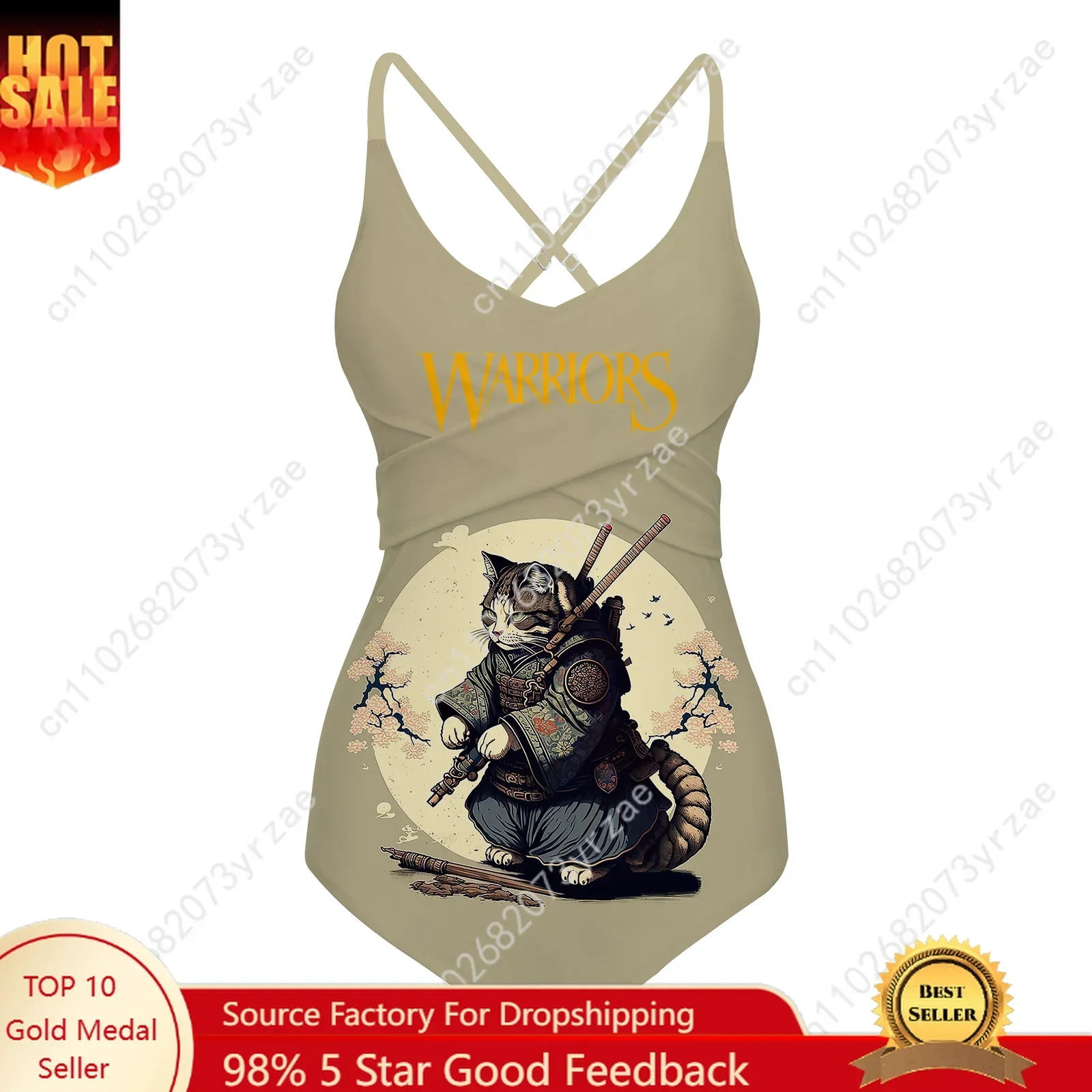 Cat Warrior Womens Sling Swimsuits Personalized Pattern Sexy Swimwear Pool Party Beach Bikini Summer Holiday Custom Made Suits