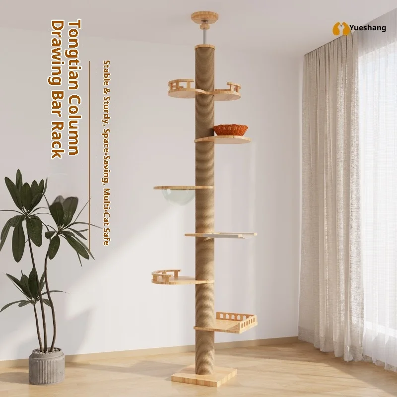 Großer Katzenbaum aus massivem Holz, Turm, Eigentumsbett, Spielcenter, Kratzbaum, mehrstufige Sitzstange, Versteck, Treppe, robust, robust