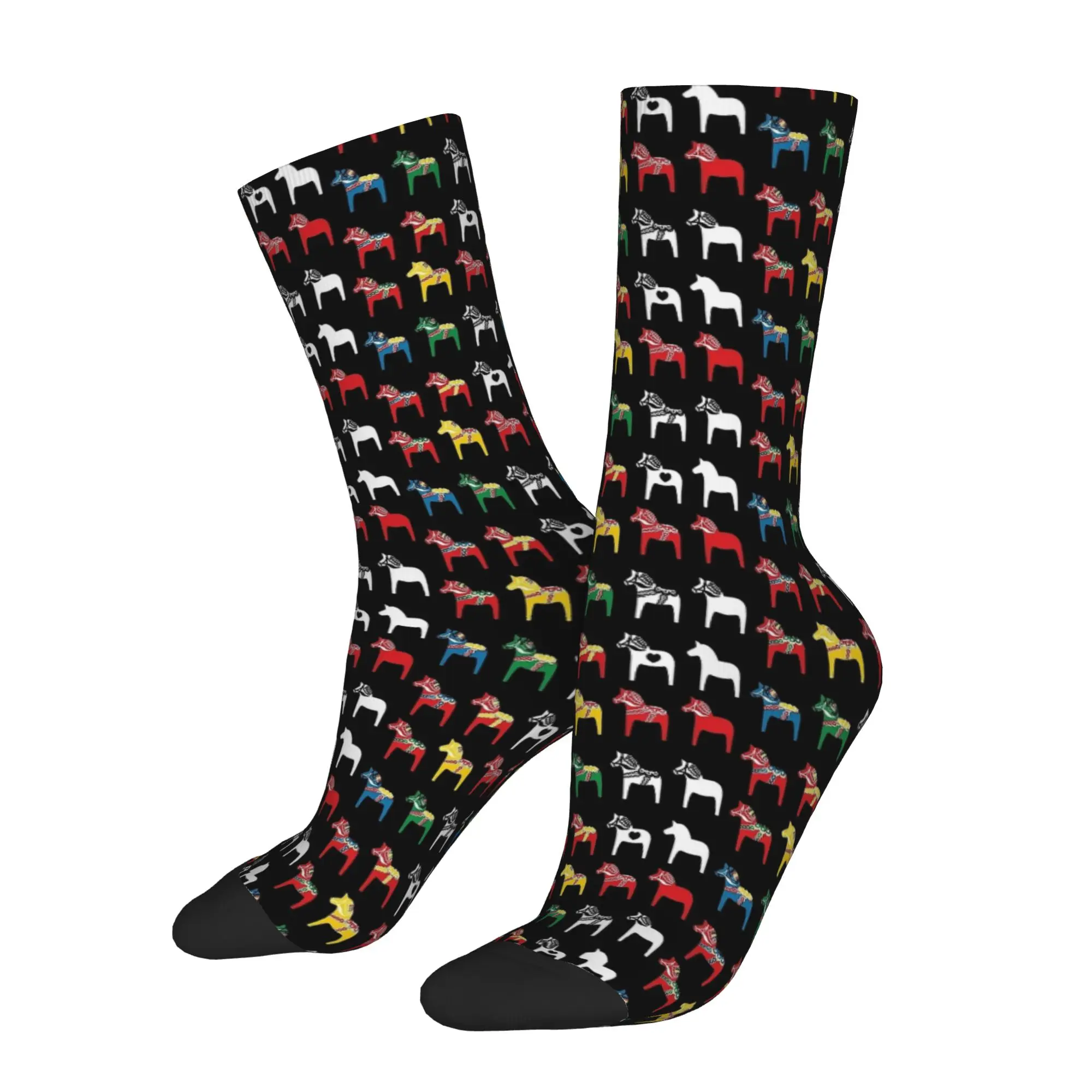 1 Pair Funny Happy Men's Sock Dala Horses Dalarna Sweden Horse Dalecarlian Swedish Colorful Harajuku Dala Horse Hip Hop Sock