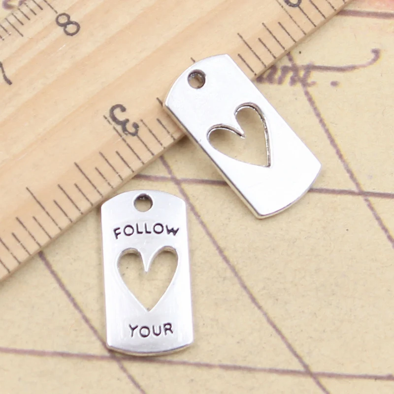 20pcs Charms Follow Your Heart 20x10mm Antique Silver Color Pendants DIY Making Handmade Finding Tibetan Jewelry