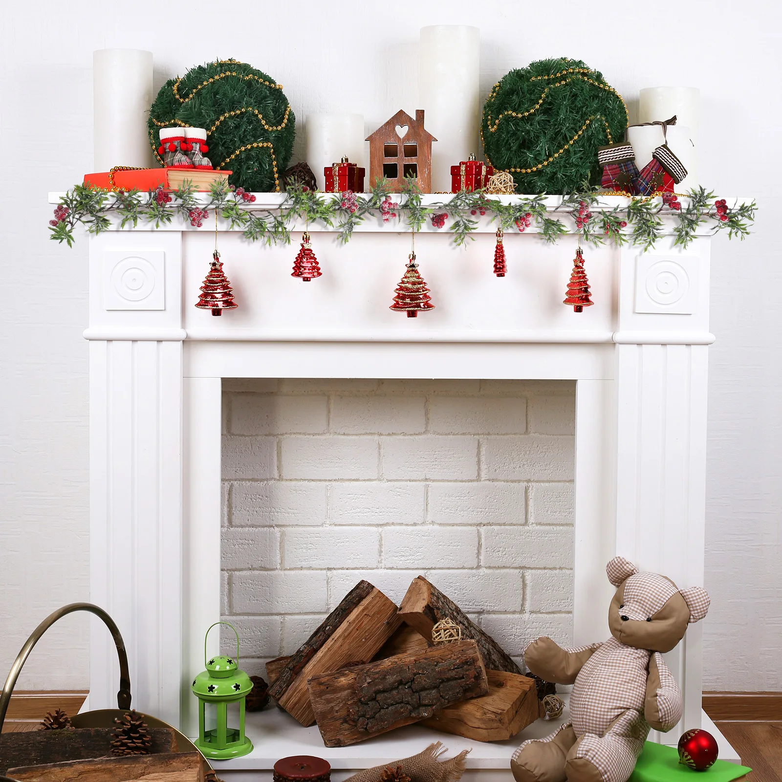 

1pc 180Cm Christmas Rattan Decoration Simulate Cane Berries Branch Diy Holiday Ornament For Home Tree Mantelpiece Stair Handrail