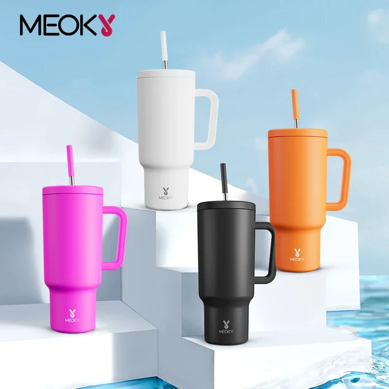 Meoky 40oz stainless steel large capacity thermos sports cup portable vacuum leak proof car cup Suitable for Iced Tea or Coffee