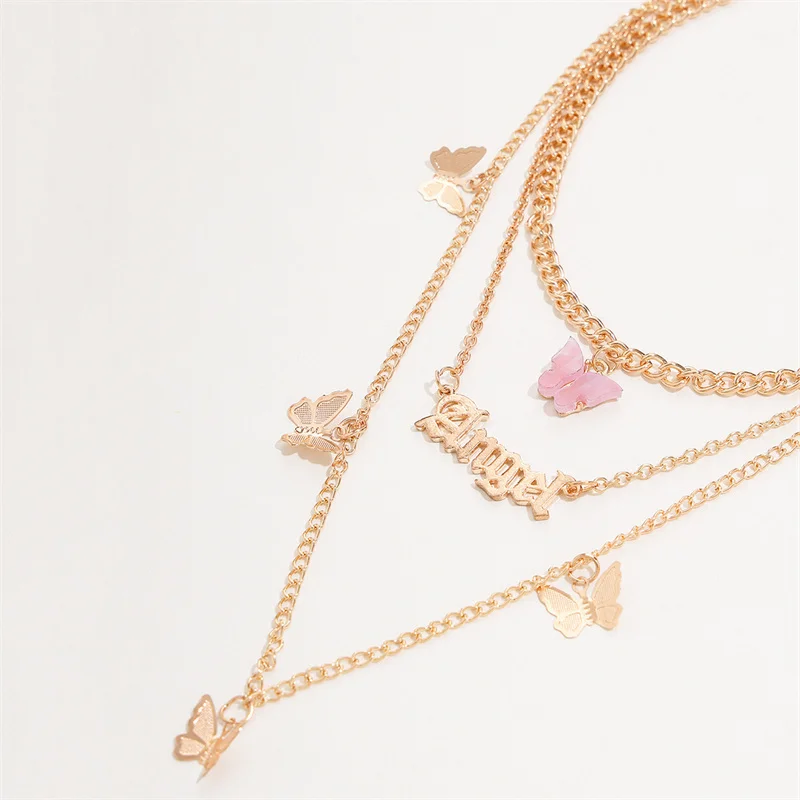 Multilayer Butterfly Necklaces Angel Pendants Clavicle Chain For Women Sweet Charm Choker Necklace 2024 Trend Aesthetic Jewelry