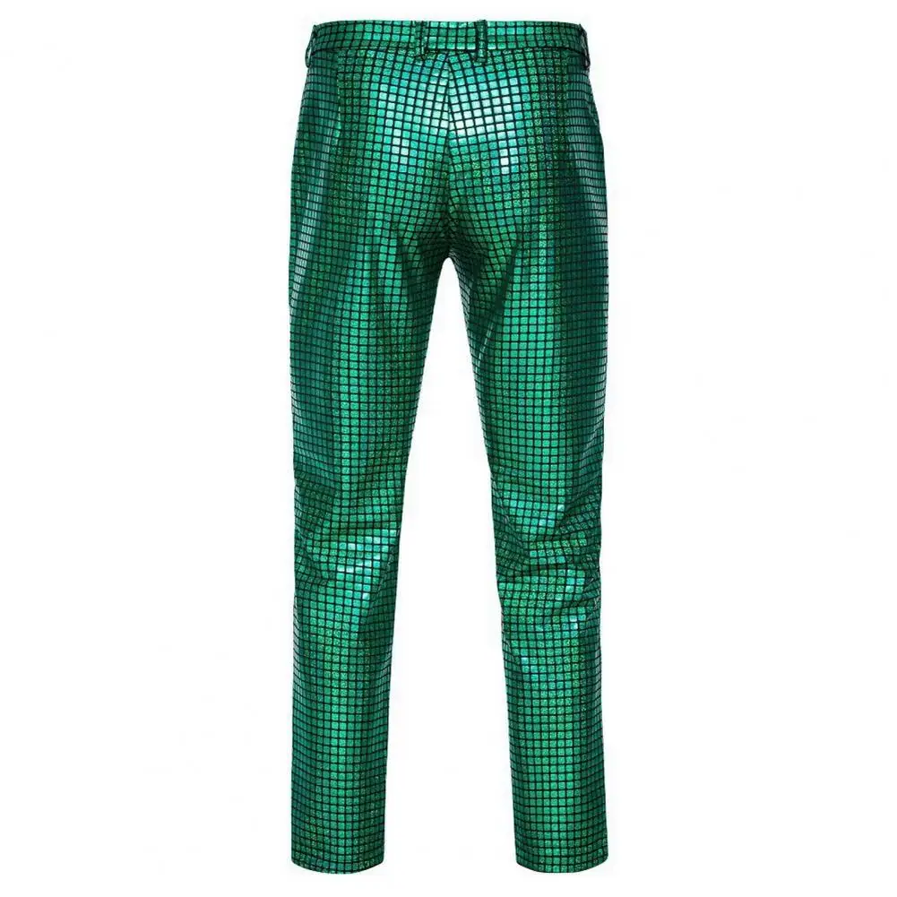 Men Nightclub Pants Bronzing Metalic Sequin Straight Leg Slim Fit Hip Hop Men Sequin Pants Ankle Length Trousers