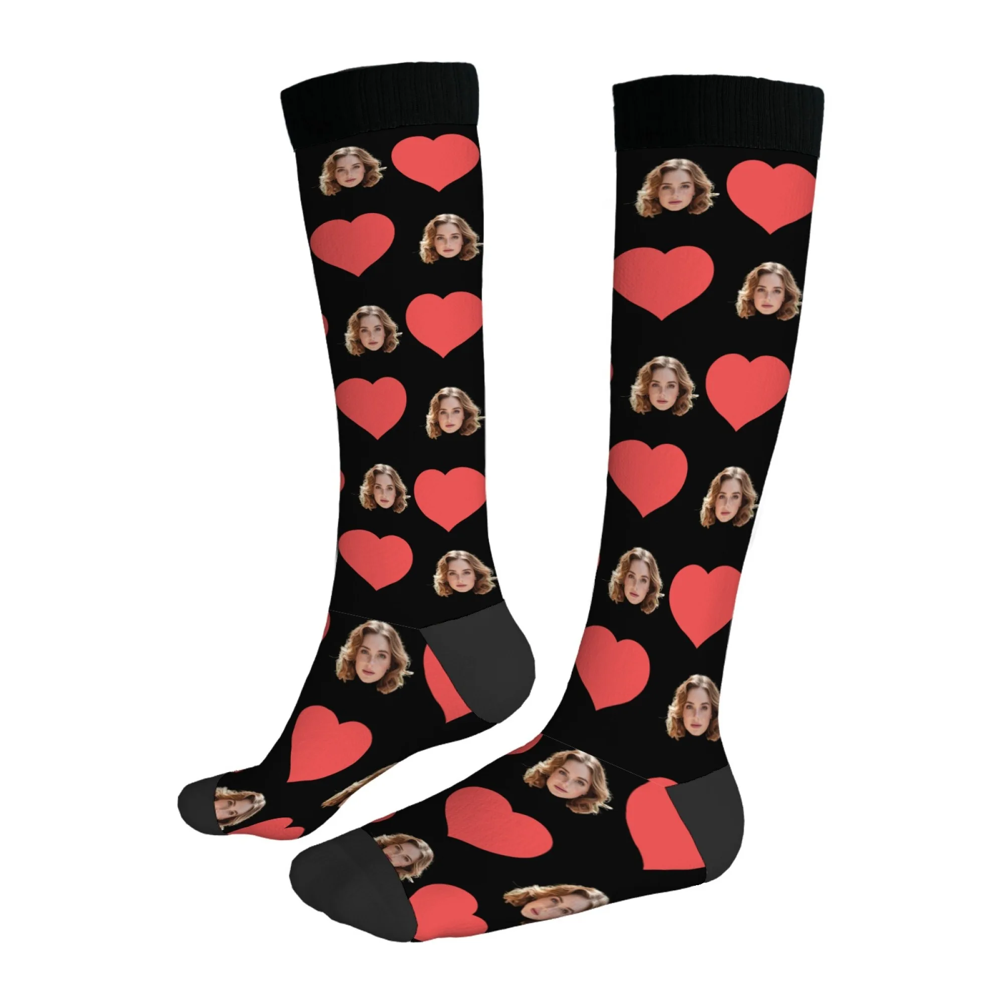 1 pair of DIY personalized custom face photo socks novelty portrait print fun stockings happy birthday festival anniversary gift view 2