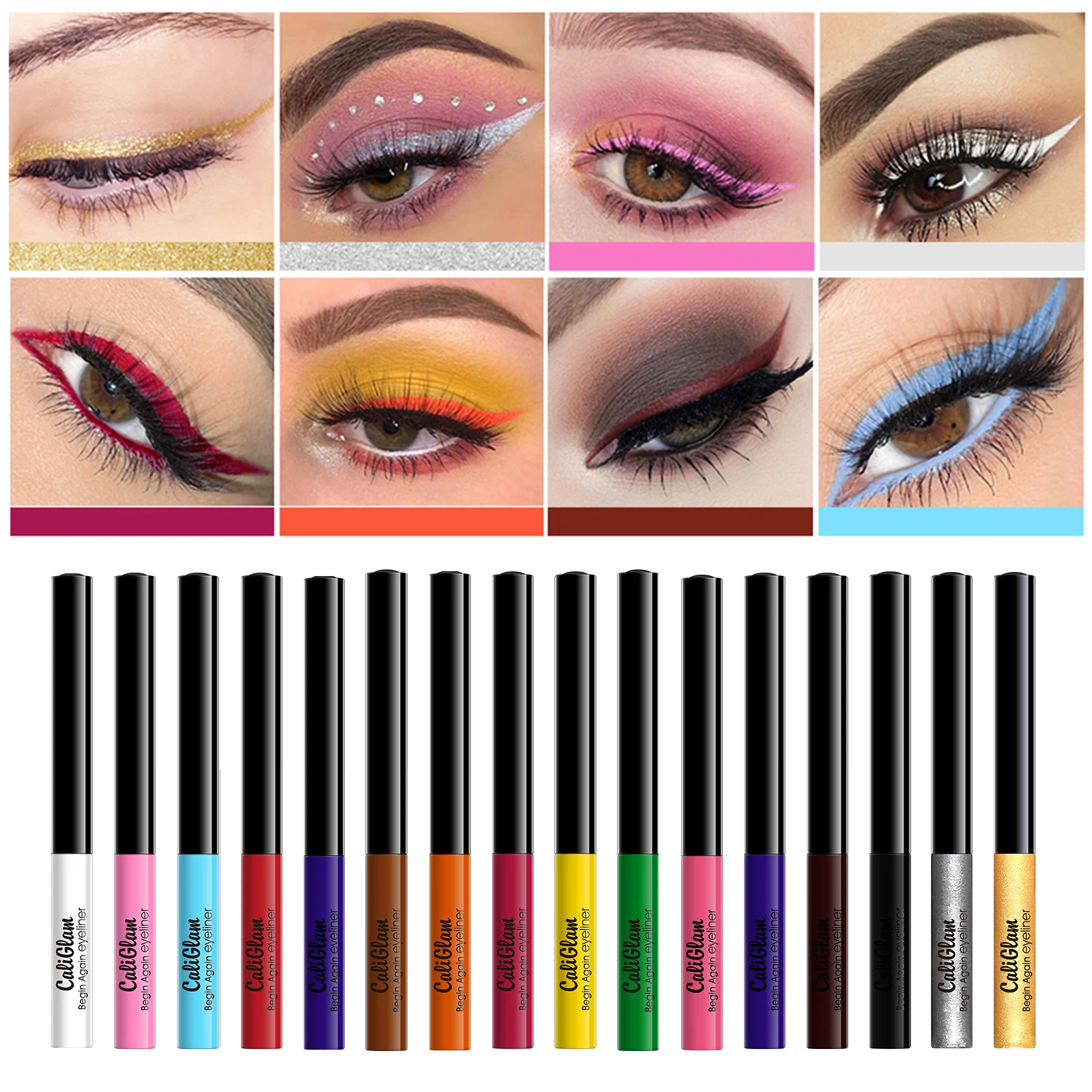 16 color matte eyeliner liquid pen set, waterproof and non smudging fine nib multi-color eyeliner