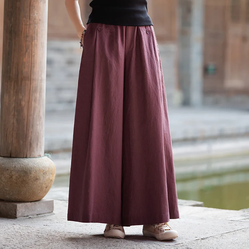 Yourqipao Linea autunnale Pantaloni stile cinese retrò Arte Sottile Casual Comodo Pantaloni con piedi grandi Pantaloni da yoga a gamba larga per le donne
