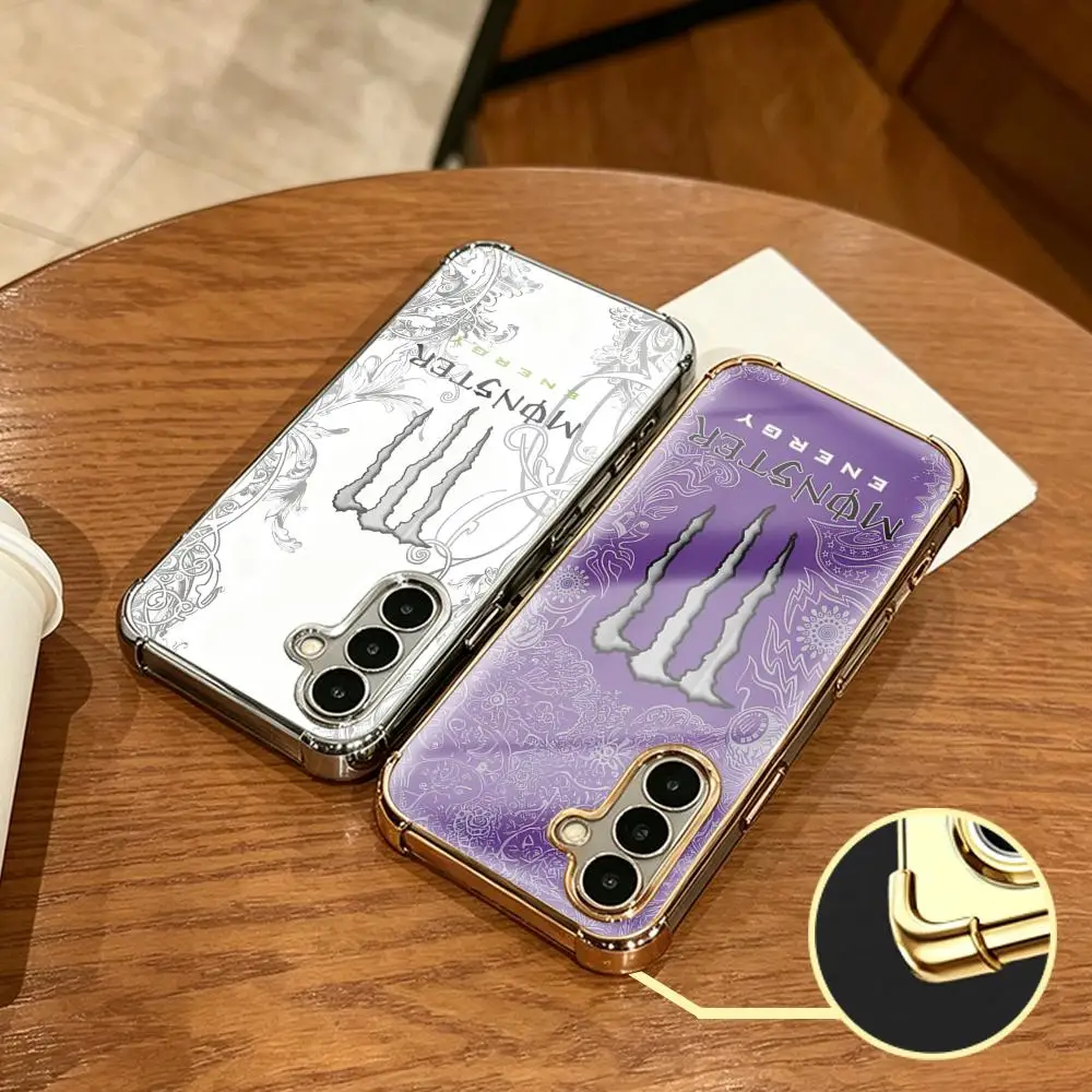 E-ENERGYS M-monsterS Phone Case For Samsung S26 S25 S24 S23 S22 S21 Plus Ultra FE Gold silver four-corner shockproof glass