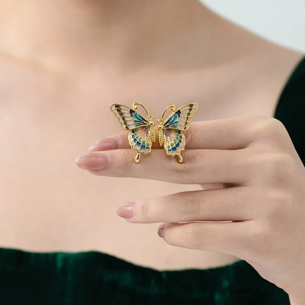 

Medieval Vintage Bohemia Retro Palace Style Fashion Enamel Glaze Colorful Butterfly Earrings Sweet Exquisite Stud Earrings