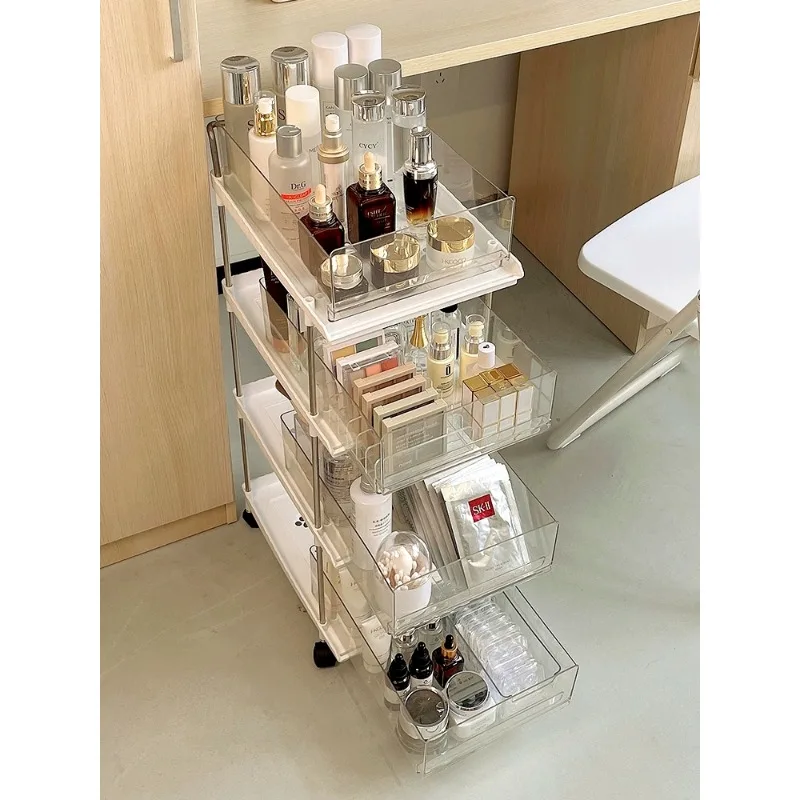 Dormitory cosmetics trolley storage rack ins floor snack rack bedroom drawer transparent storage acrylic