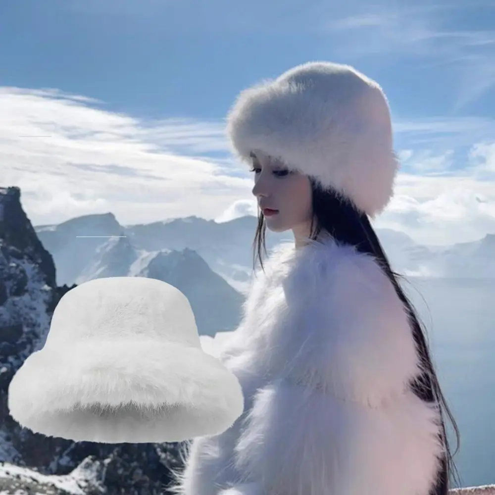 

Fluffy Fur Fisherman Hat Women Snow Ski Cap Female Imitation Mink Fur Russian Cap Winter Hat Windproof Russian Hat Warmer Bonnet