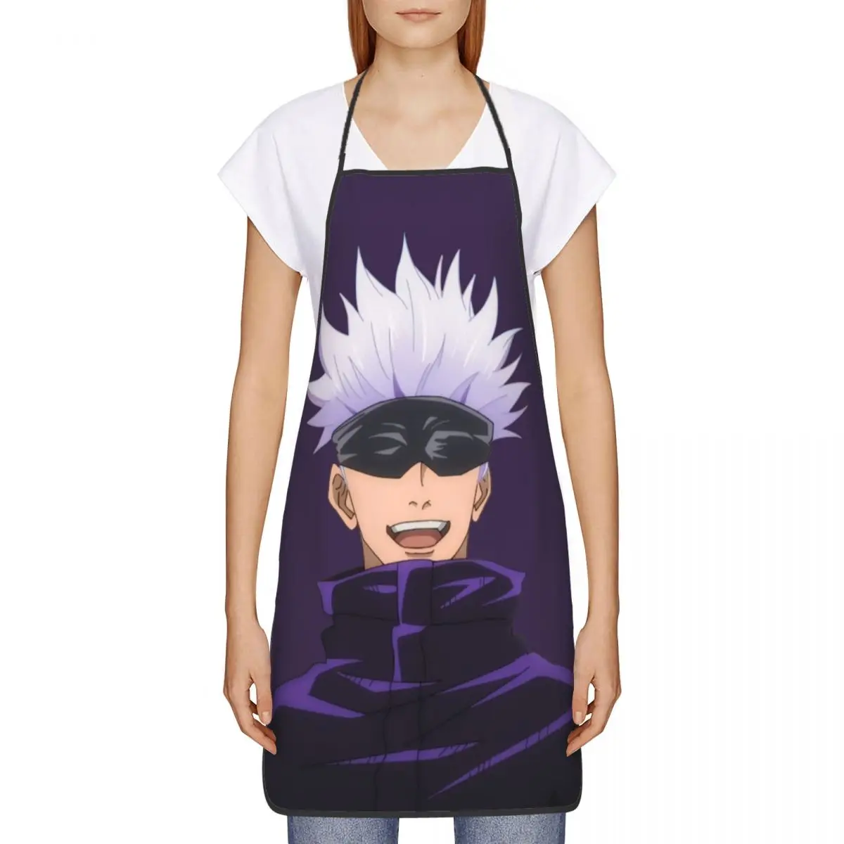 Unisex Satoru Gojo Jujutsu Kaisen Bib Apron Adult Women Men Chef Tablier Cuisine for Kitchen Cooking Anime Manga Baking