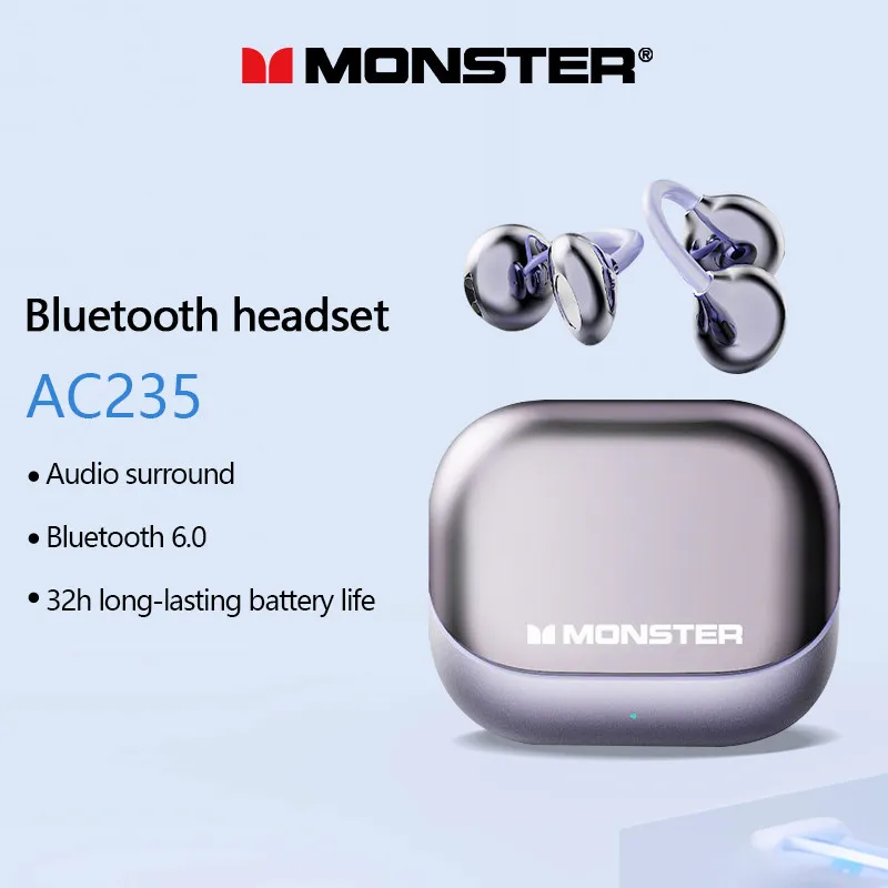 Monster AC235 OWS Ear Clip Headphone Ai Translator Real Time Translating Bluetooth 6.0 Earphones HiFi Stereo TWS Wireless Earbud
