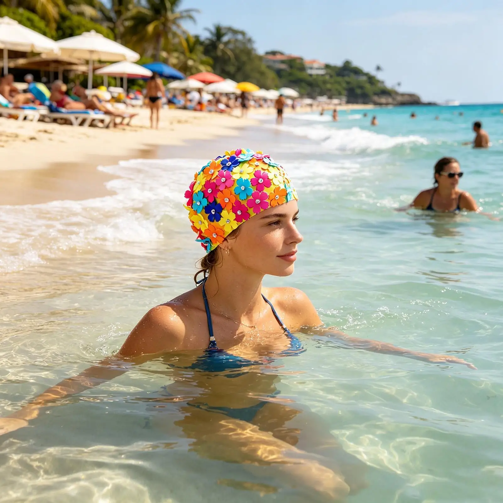 

Swimming Hat Waterproof Flower Design Fashion Bathing Hat For Women Girls Ladies Wives Mothers Instructors Home Bathroom