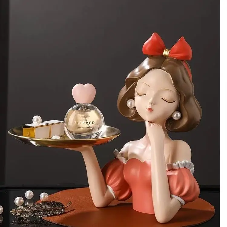 

Creative Snow White Resin Figurines Metal Storage Tray Adornments Office Study Room Statue Crafts Home Dining Table Decoration