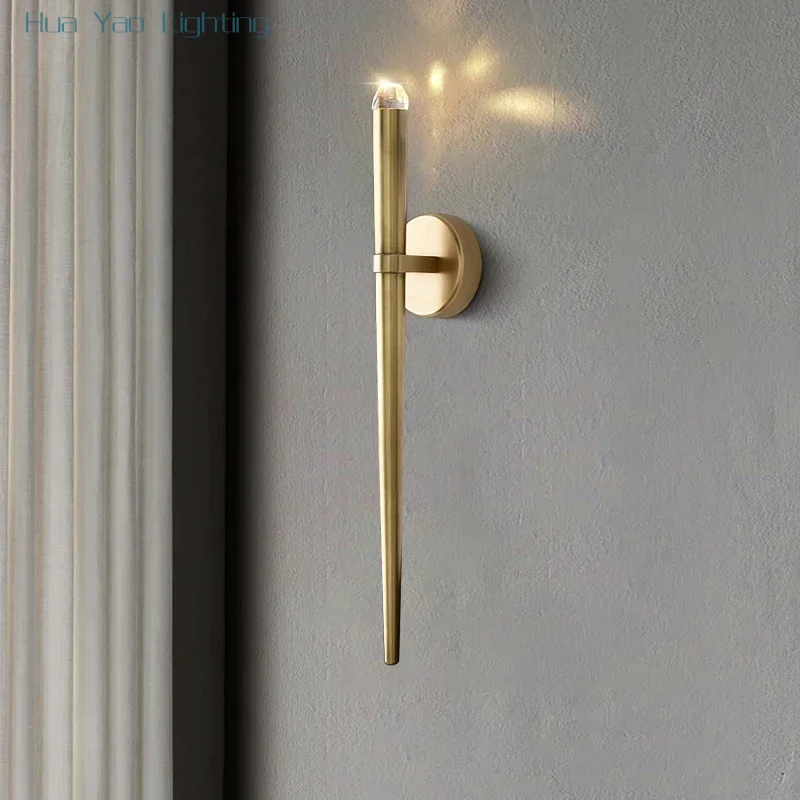 

modern minimalist aquitaine torch wall lamp living room corridor background wall staircase bedroom bedside brass wall lamp