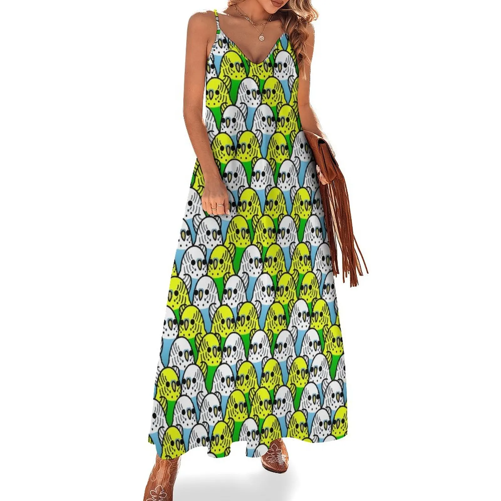 Too Many Birds! - Budgie Squad 1 Sleeveless Long Dress cocktail dresses summer dress korean women Dresses Dress