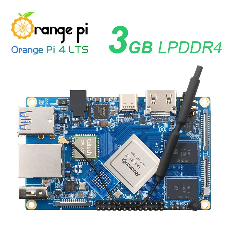 Orange Pi 4 LTS 3GB RAM Rockchip RK3399, mendukung Wifi + BT5.0,Gigabit Ethernet, Run Android,Ubuntu,Debian OS