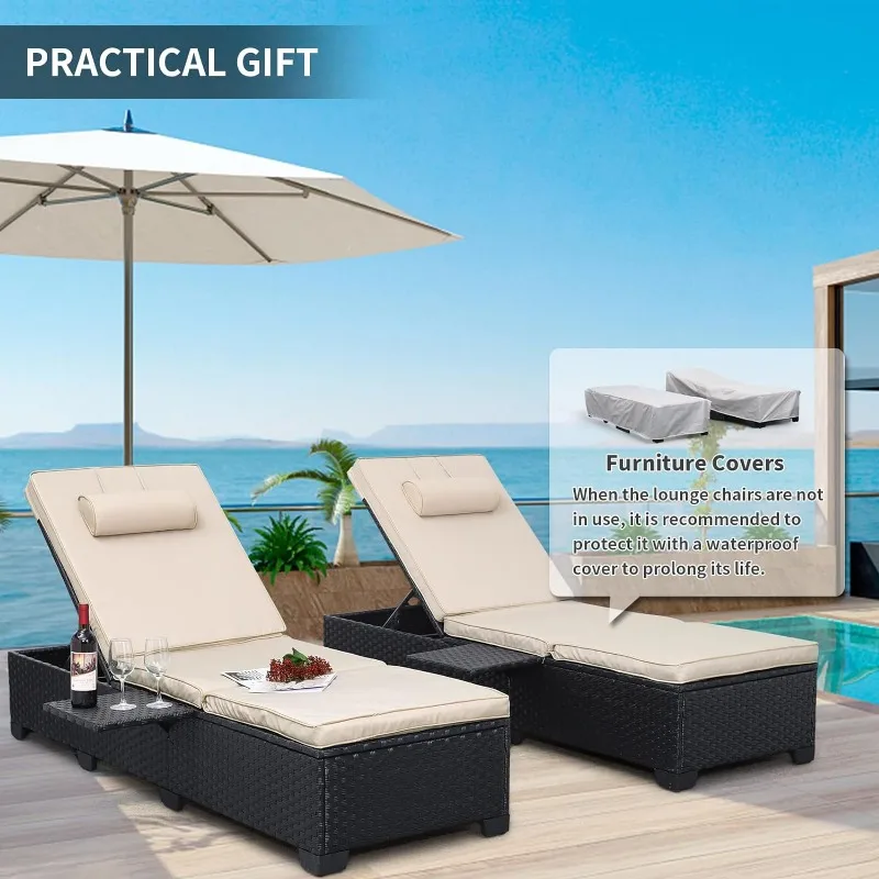 WAROOM-Outdoor PE Wicker Chaise Lounge Chairs, Rattan cadeira reclinável, encosto ajustável, Pátio, banhos de sol, reclináveis, Conjunto de 2