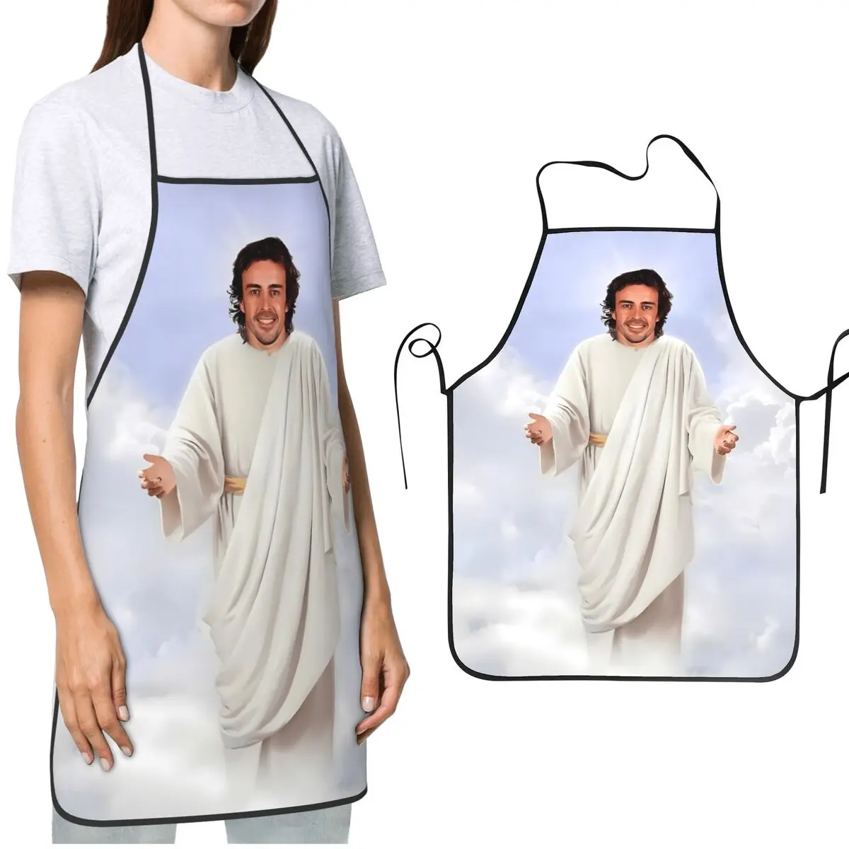 Lustige Fernando Alonso Jesus Schürze, öl- und wasserabweisend, verstellbare Schürze zum Binden, Koch- und Küchenschürze für Männer, Frauen, Köche
