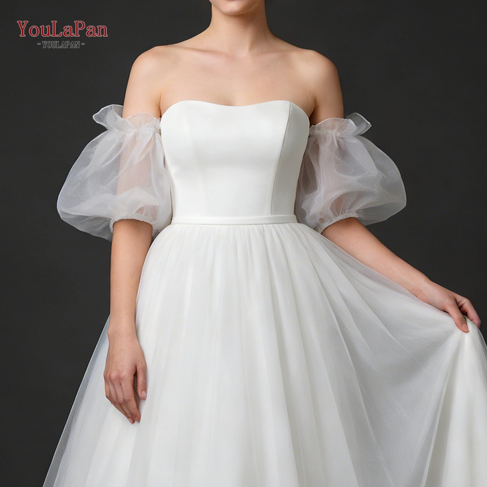 YouLaPan High-quality Elbow Short Mesh Satin Lace Bridal Gloves Puff Sleeves for Wedding Brides Bachelorette Parties  VM132