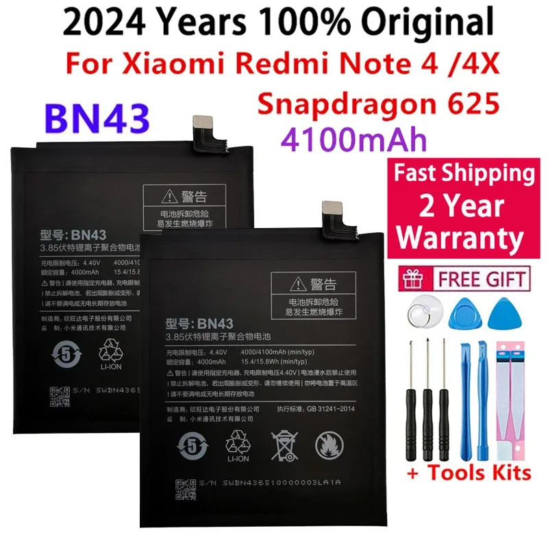 

100% Orginal BN43 Battery 4000mAh For Xiaomi Redmi Note 4X / Note 4 Global Snapdragon 625 High Quality BN43 +Free Tools