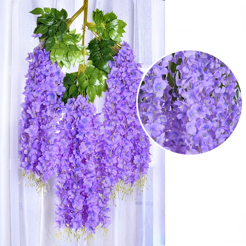 12pcs Wisteria Artificial Flowers Vine Wreath Wedding Arch Decoration Leaf Rattan Trailing Silk Flower Ivy Wall Decor Plants