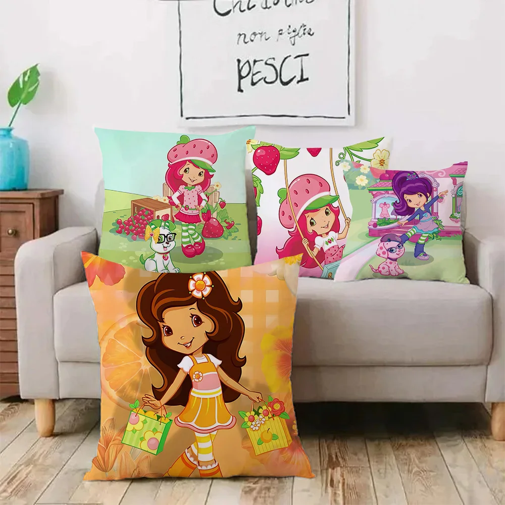 Pillow Covers Cartoon Exquisite Strawberry Shortcake Sofa Decorative Home Double-sided Printing Short Plush Cute Cushion Cover