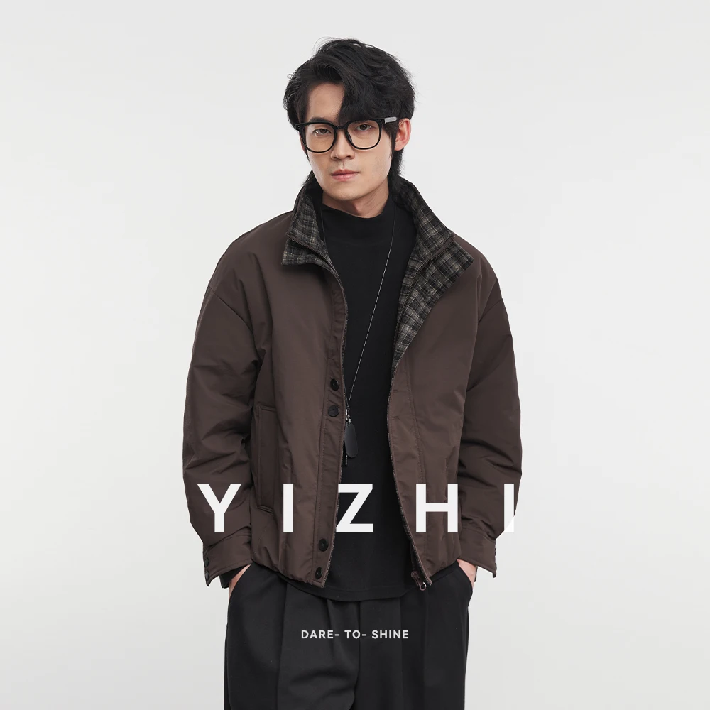 

Fashion 90 White Duck Down Stand Collar Down Jacket 2025 Autumn and Winter New Retro Warm Plaid Lined Jacket Top