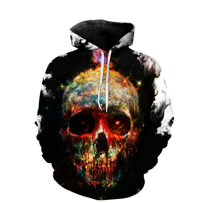 2021 New 3D Fashion Trend Skull Red Pattern Spring and Autumn Hooded Pullover Men's Clothes