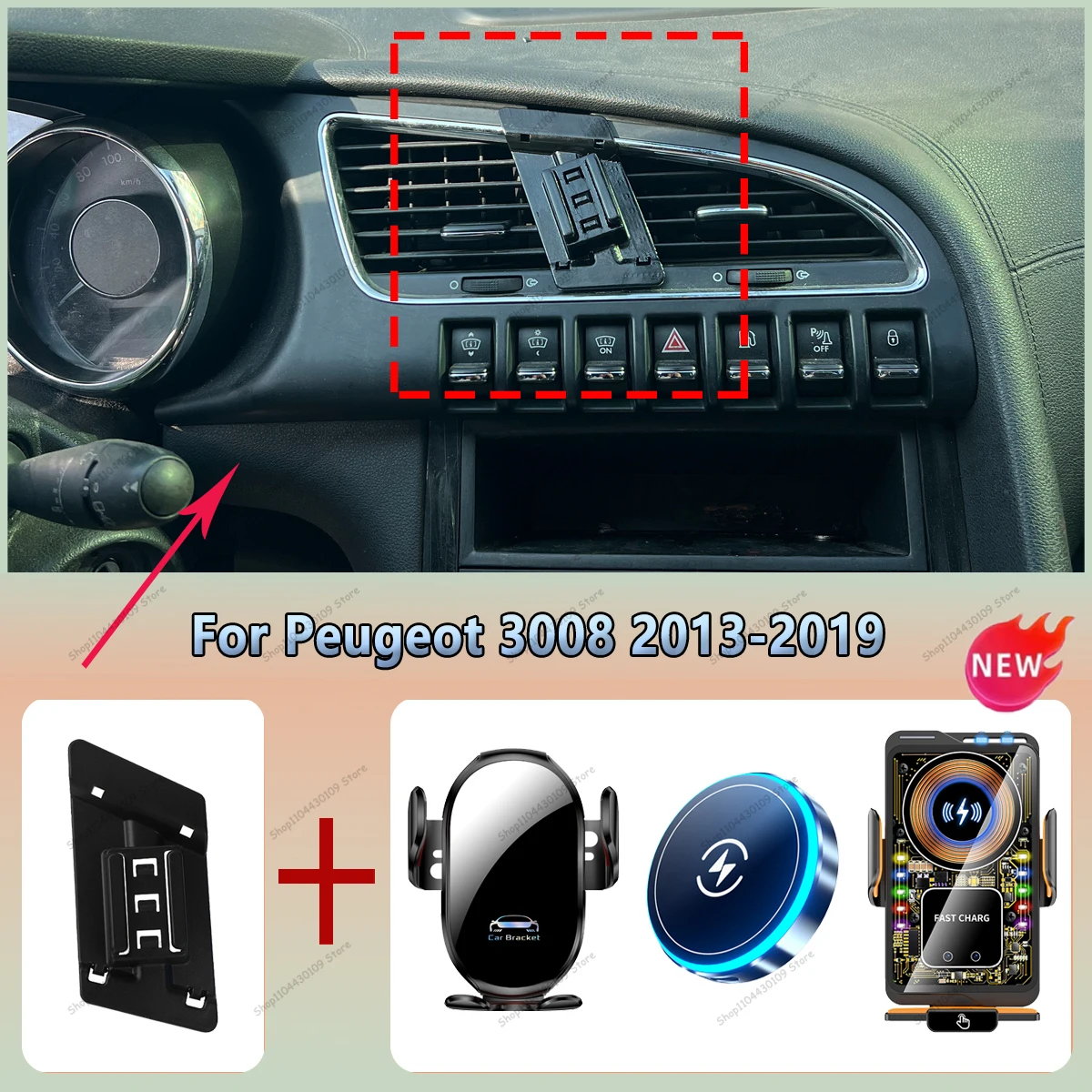 Suporte magnético para tela de celular para carro, carregamento sem fio, para peugeot 3008 2013-2019