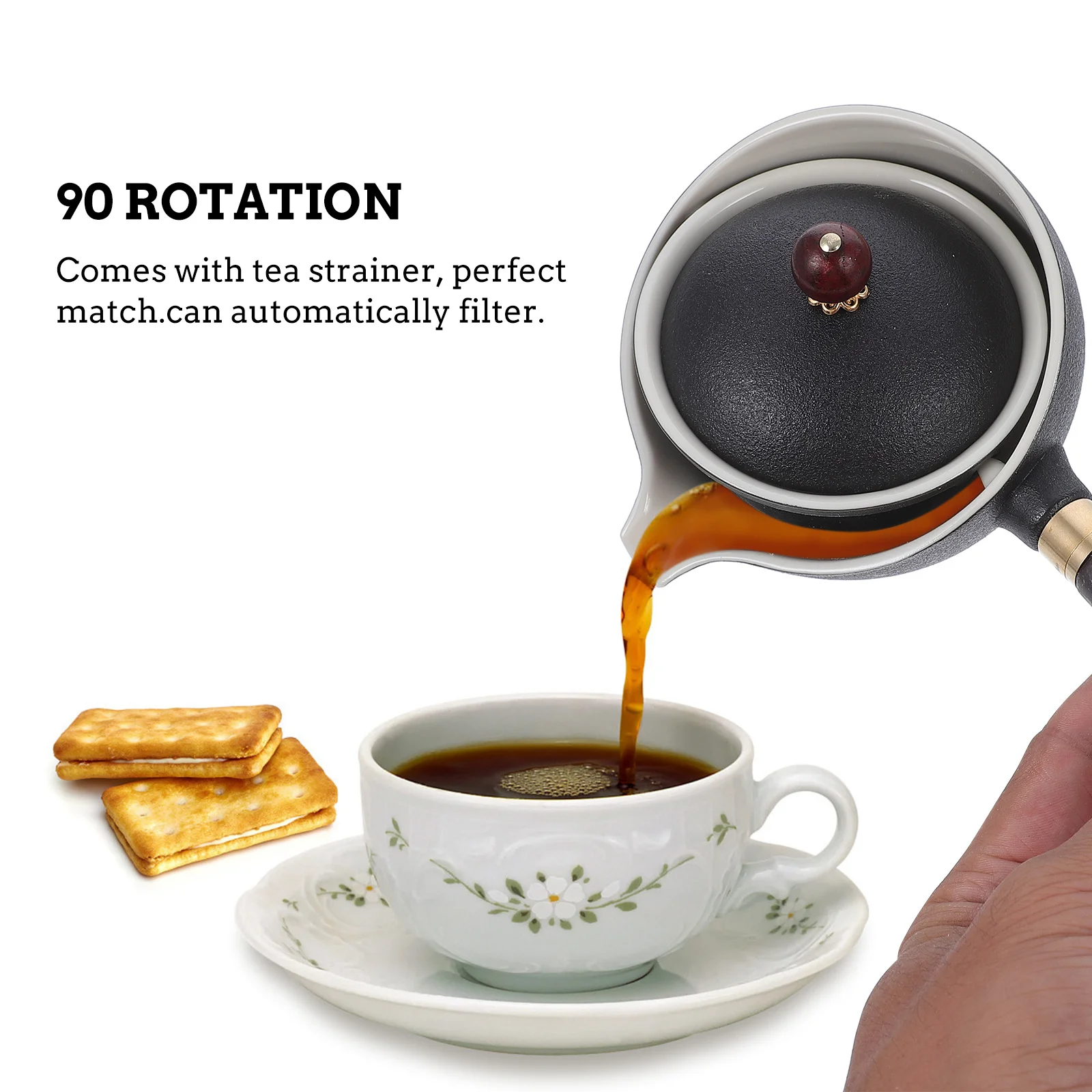 

1Pcs Side Handle Ceramic Teapot with Filter Removable Strainer Long Handle Anti-Scald Tea Kettle for Boiling Heating Home Use