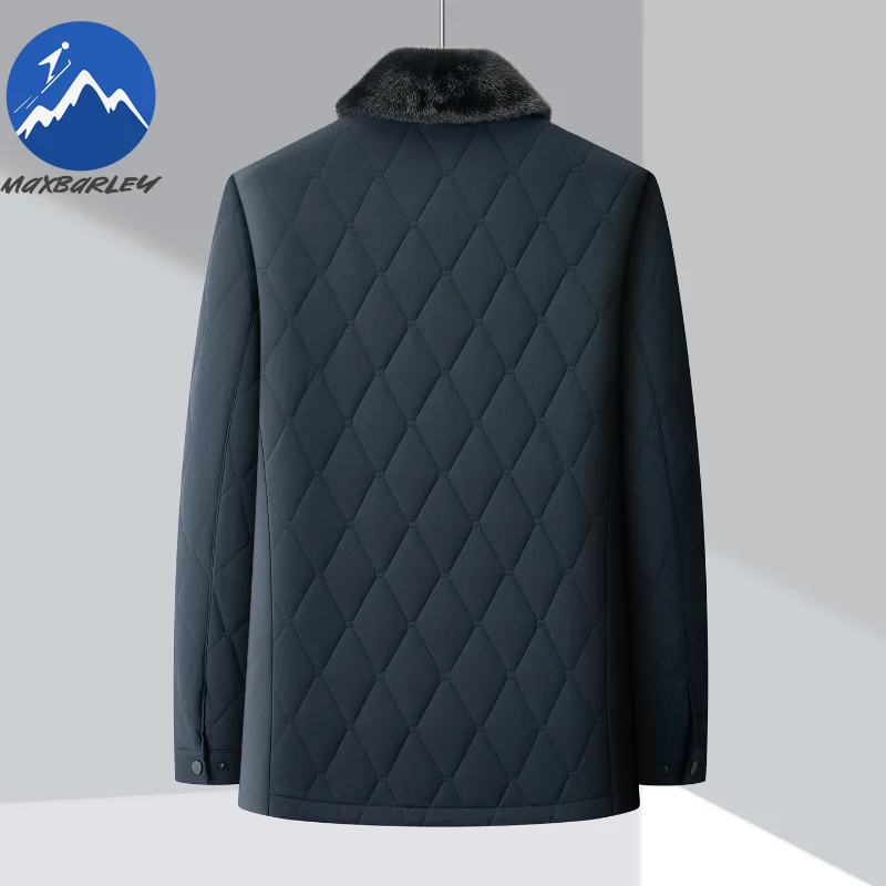 Maxbarley Winter Jacket Men Brand Thick Warm Removable Fur Collar Mulberry Silk Padded Cotton Clothes Japanese Lapel Parka Coat