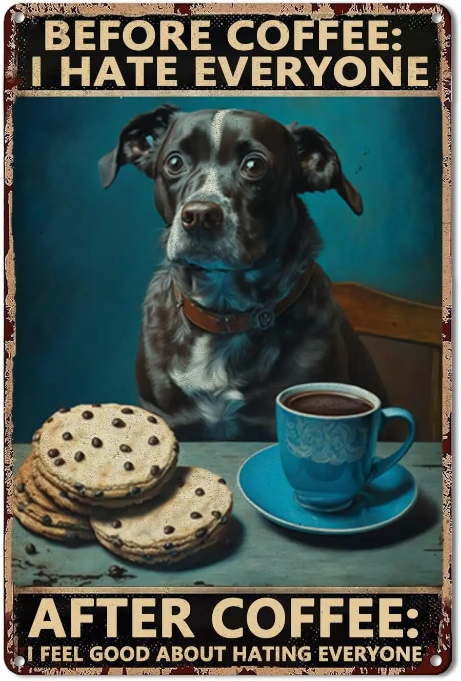 Metal Tin Sign Vintage Metal Tin Sign Poster Animal Art Decorative Poster 12x16 inch Dog Coffee Biscuits 2 Decorative Walls