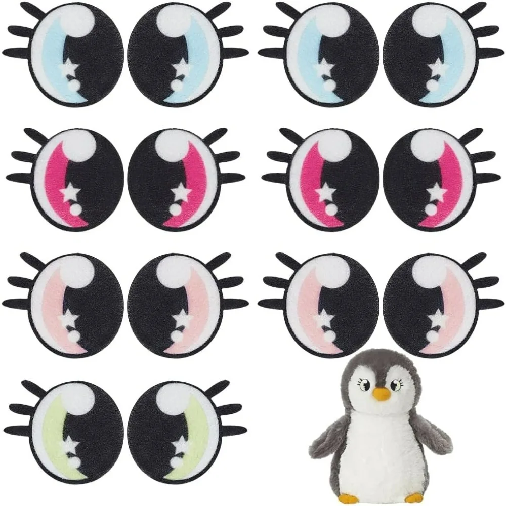 

24 Pairs 4 Colors Round Felt Eyes 26mm Crochet Eyes Patches Colorful Round Eye with Lashes Kawaii Star Felt Amigurumi Craft