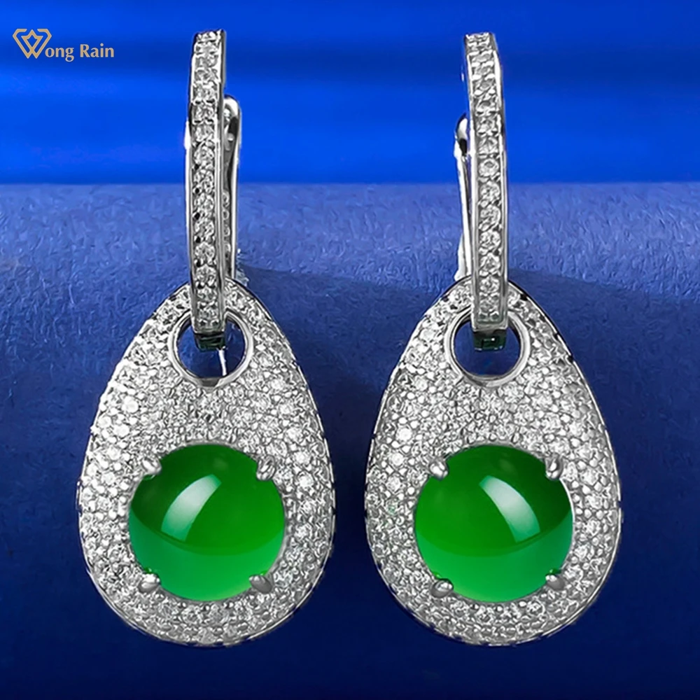 

Wong Rain Vintage 100% 925 Sterling Silver 8MM Natural Foam Jade Gemstone Drop Earrings for Women Fine Jewelry Anniversary Gifts