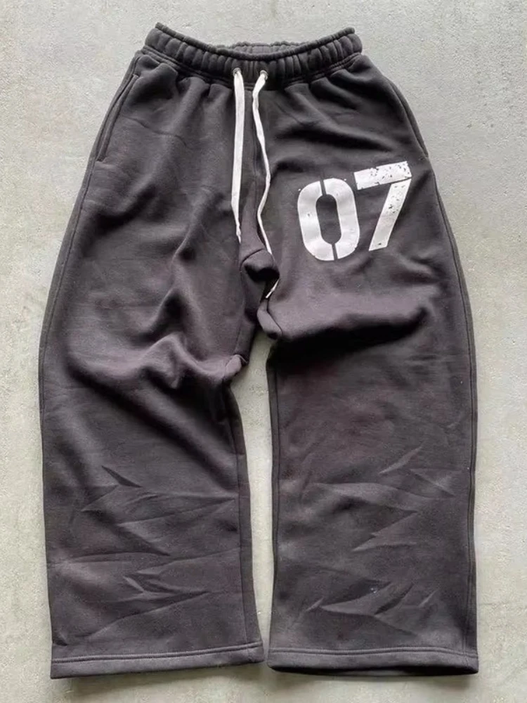 Spodnie dresowe damskie HOUZHOU Y2k z różowym nadrukiem, szare spodnie z szerokimi nogawkami, styl amerykański vintage, męskie spodnie, luźne, hip-hopowe, streetwear