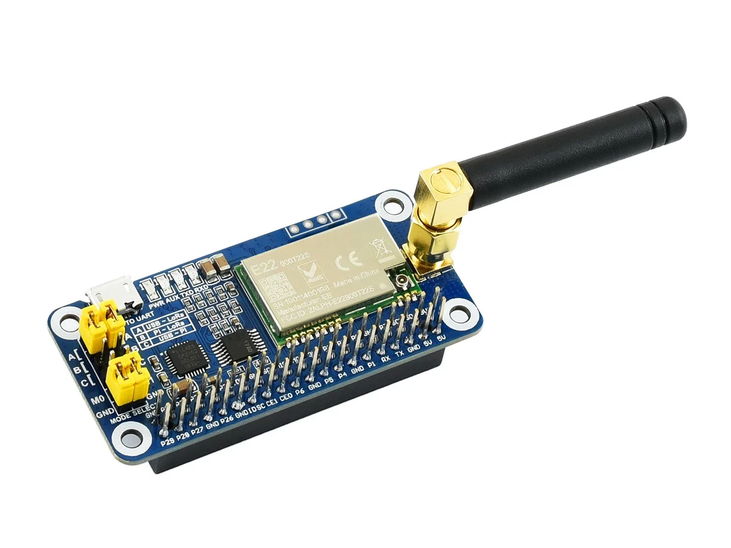 

SX1262 868M LoRa HAT LoRa Expansion Board SX1268/SX1262 Module 433MHz/470MHz/868MHz/915MHz UART Control Interface