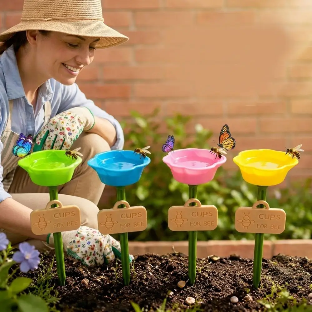 Flower Shaped Bee Watering Station Colorful Weatherproof Pollinator Feeder Rust-resistant UV Resistant Insect Drinking Cup