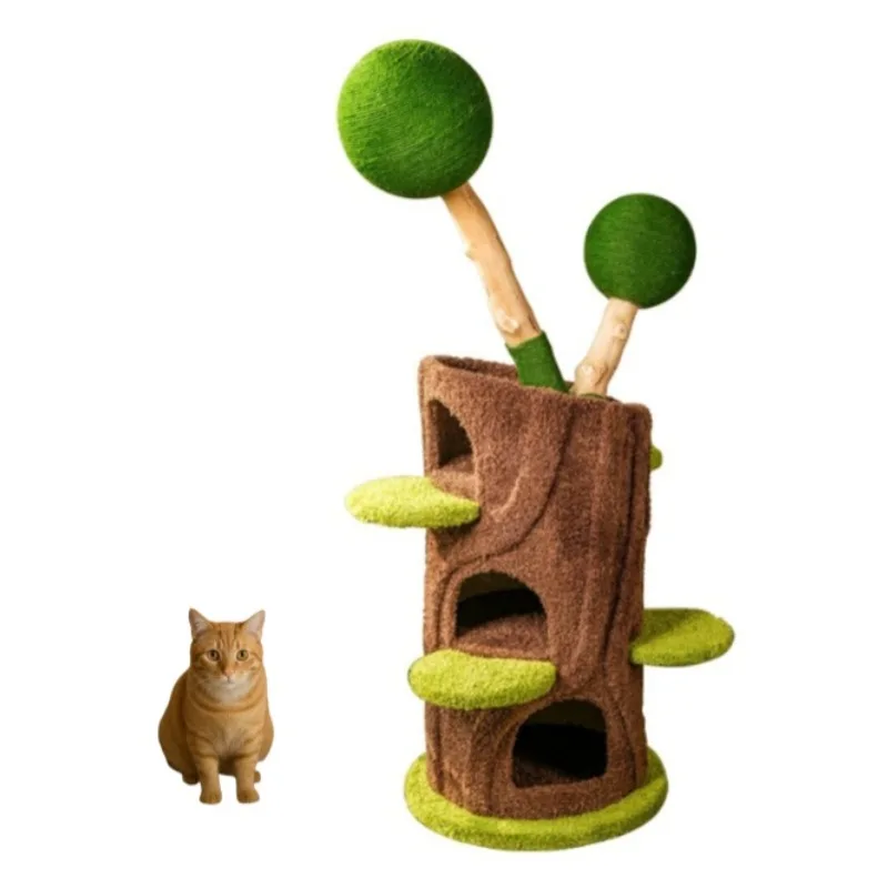 

Деревянный кошачий домик-дерево с лежанкой-гнездом, компактный, уютный, для малогабаритных квартир