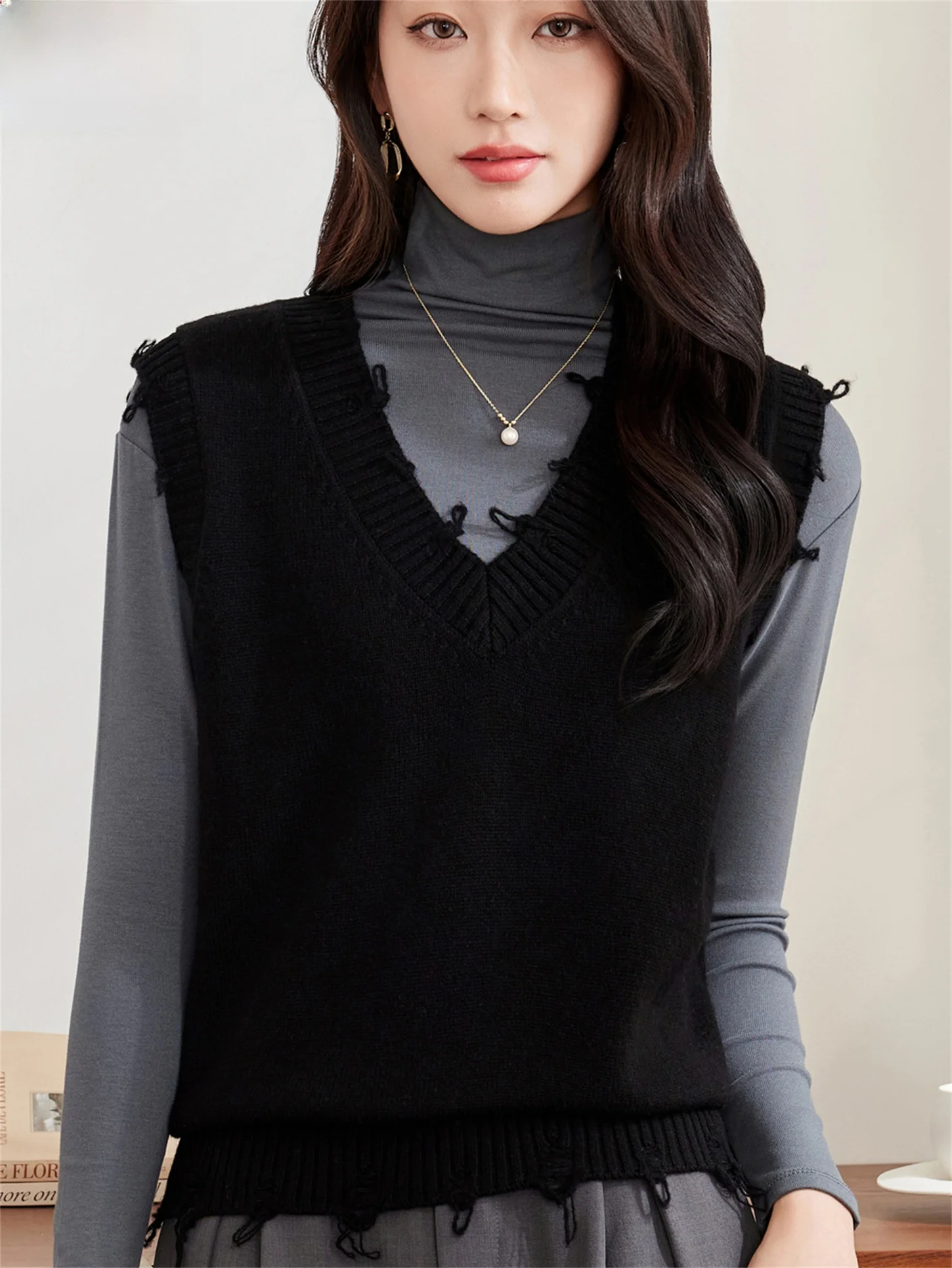 

Свободный женский модный шерстяной жилет с V-образным вырезом, вязаный свитер для среднего возраста и ли, повседневная одежда, легко чистится