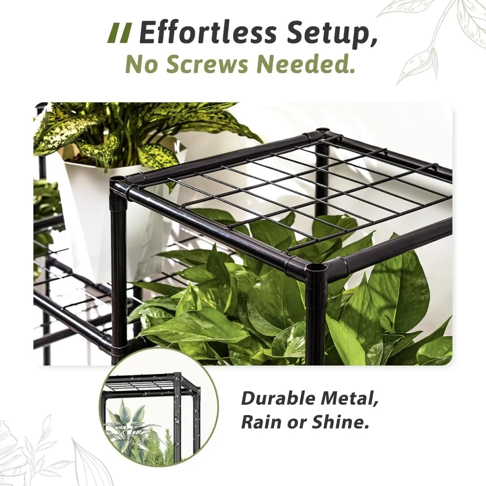 Outdoor Tall Plant Stand | Large Metal Hanging Plant Shelf & Waterproof Flower Holder for Indoor Use