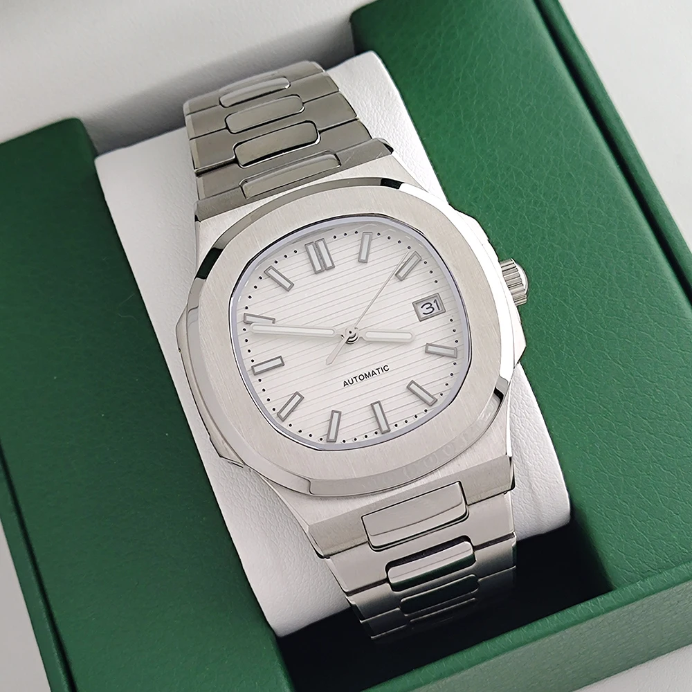 Orologio da uomo da 40 mm, cassa in acciaio inossidabile, movimento meccanico NH35, adatto per l'installazione di accessori per orologi Nautilus