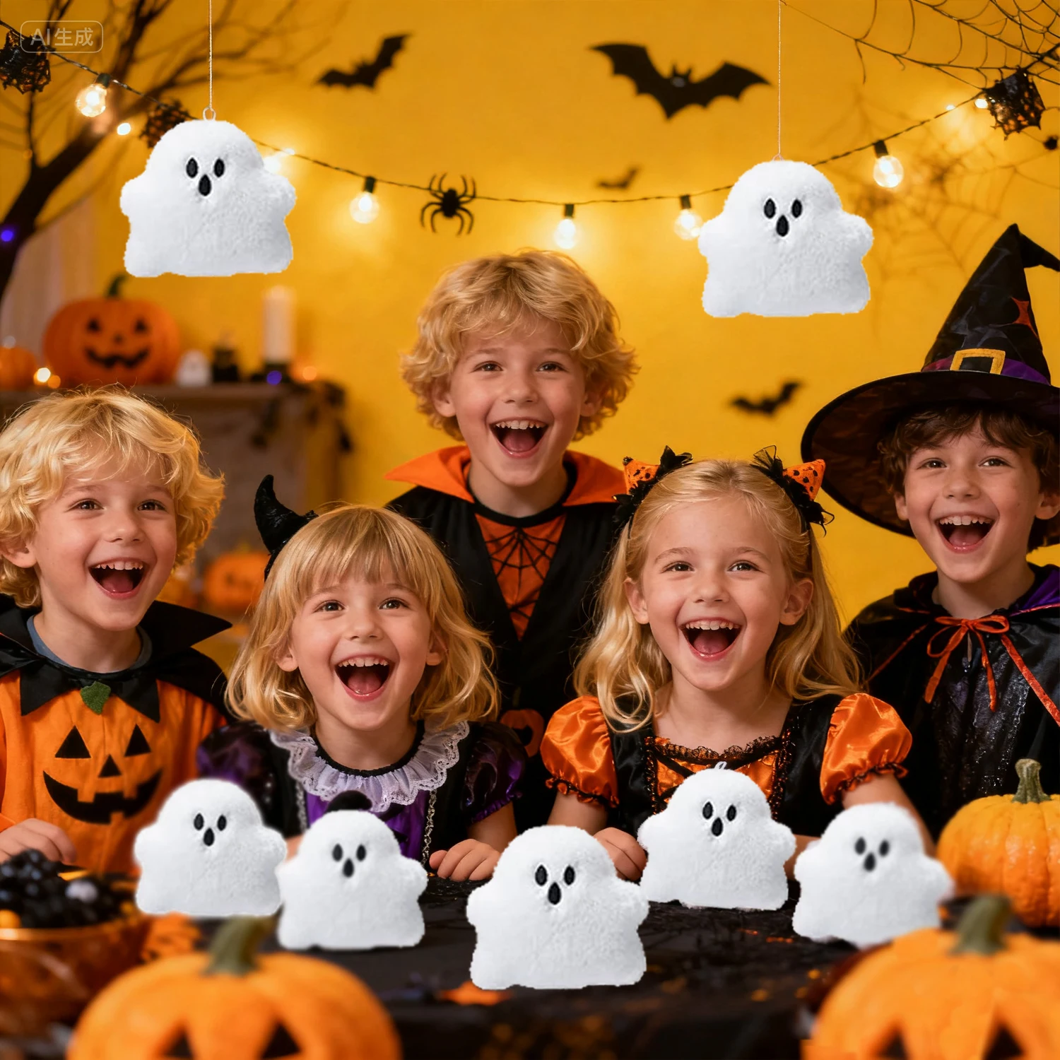 12-48Pcs Mini Ghost Plush Animal Halloween Plush Toys Little Devil Ghost Plush Keychains Suitable, Halloween Party Decoration