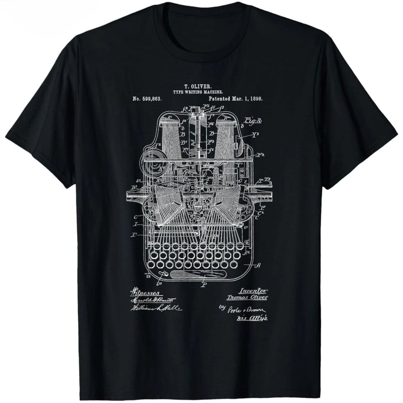 Oliver Steampunk Patent Art Typewriter T-Shirt 100% Cotton O-Neck Short Sleeve Summer Casual Mens T-shirt Streetwear