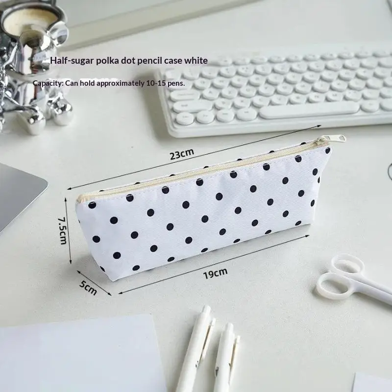 Tragbares Federmäppchen im Polka-Dot-Design mit Reißverschluss, großer Kapazität, Organizer für Schüler-Schreibwaren. – Detail 5