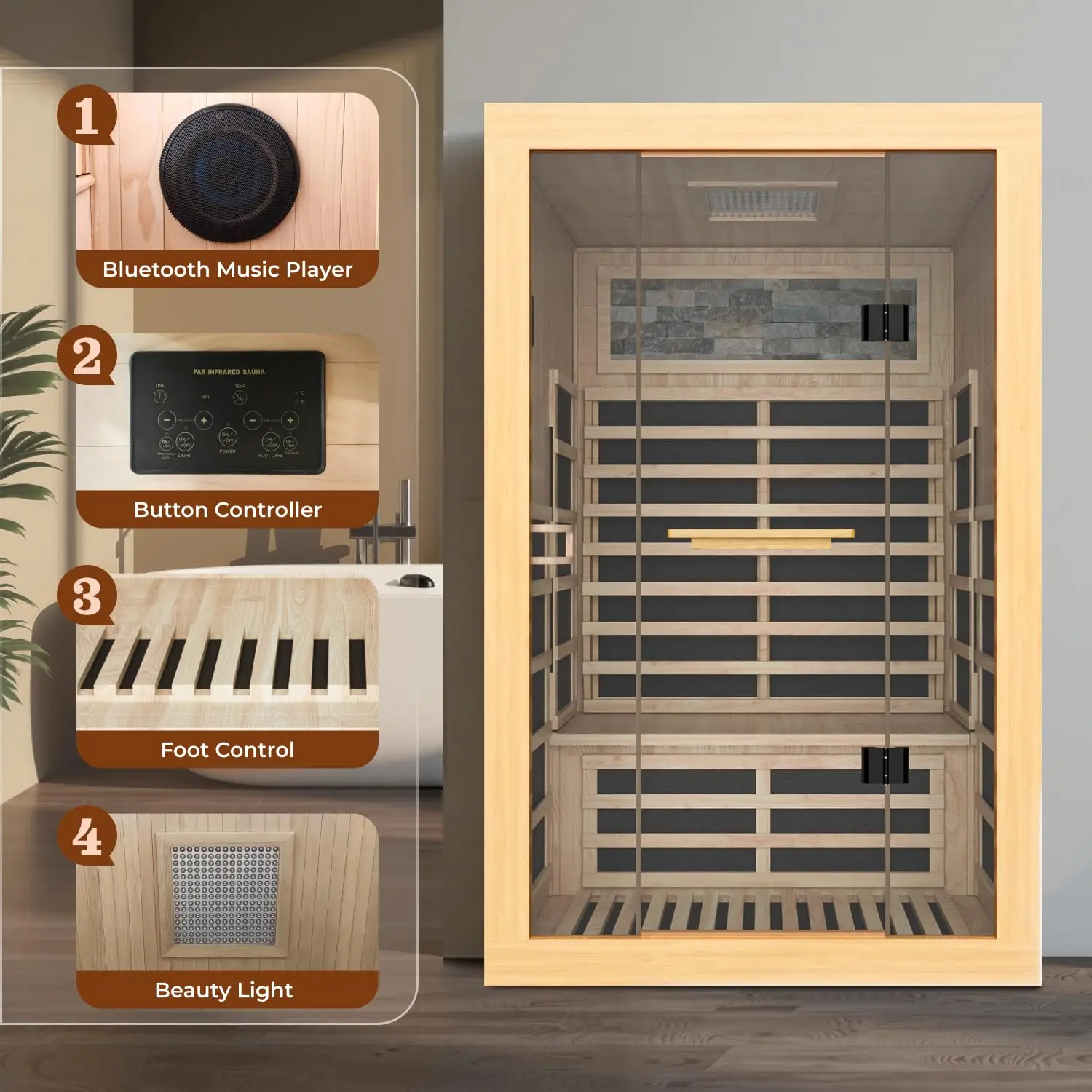 2 Person Far Infrared Sauna, Indoor Sauna for Home, Canadian Hemlock Wood, 2000W Low EMF 110V with 8 Heaters,, Customized