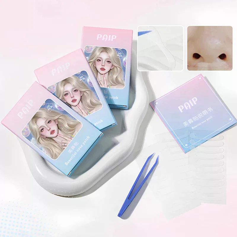 Autocollants transparents invisibles pour le nez, 30 pièces, fins, avec pincettes, Patch rétractable pour l'aile du nez, pour Cosplay, spécial rétractable du nez