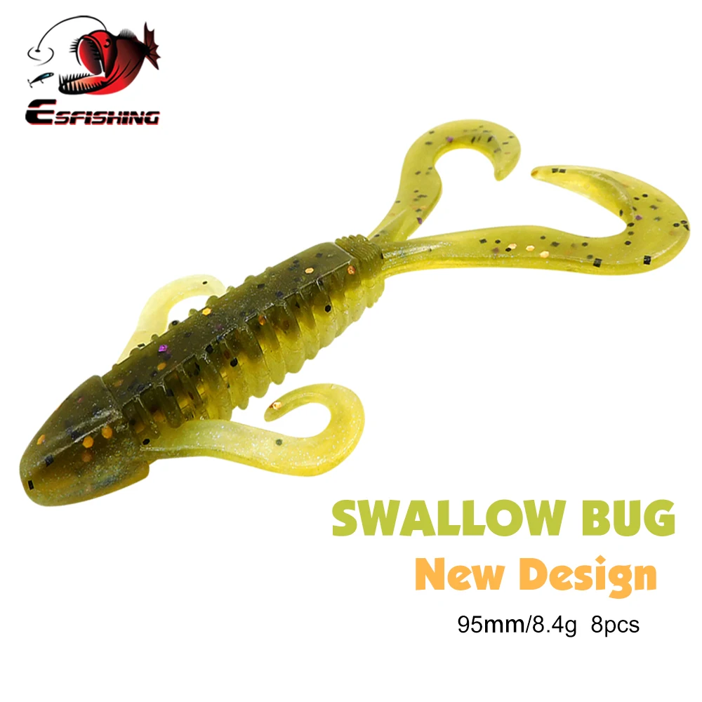 ESFISHING NEW Craw Lure Swallow Bug 95mm 8pcs Fishing Bait Soft Plastic Worm for Bass Pike