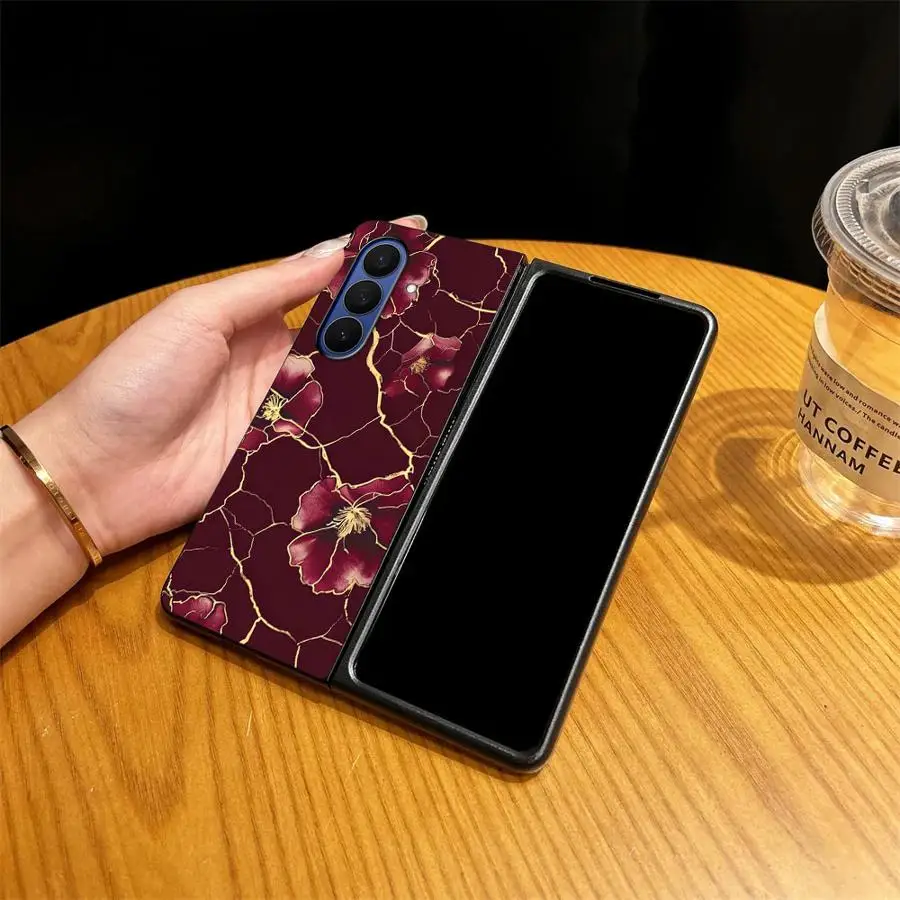 Burgundy Marble Print Case for Samsung Galaxy Z Fold 8 Ultra Z Fold 7 6 5 4 3 ZFold5 ZFold3 ZFold6 ZFold4 ZFold7 Phone Cover